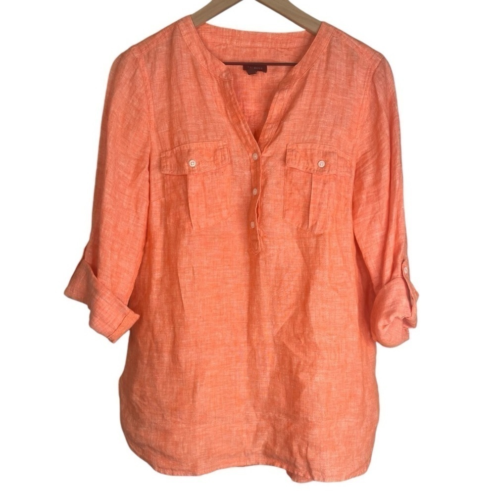 Talbots Women’s Orange Linen 1/4 Button Pullover Shirt